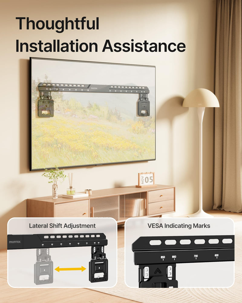 monTEK 0.35'' Ultra Slim TV Wall Mount for 50-100 Inch Flat & Frame TVs | up to 165 lbs, Low Profile Flush TV Mount, Micro Gap TV Bracket, Max VESA 850x800mm, Fits 16’’/18’’/24’’/32’’Studs 50-100 Inch TVs