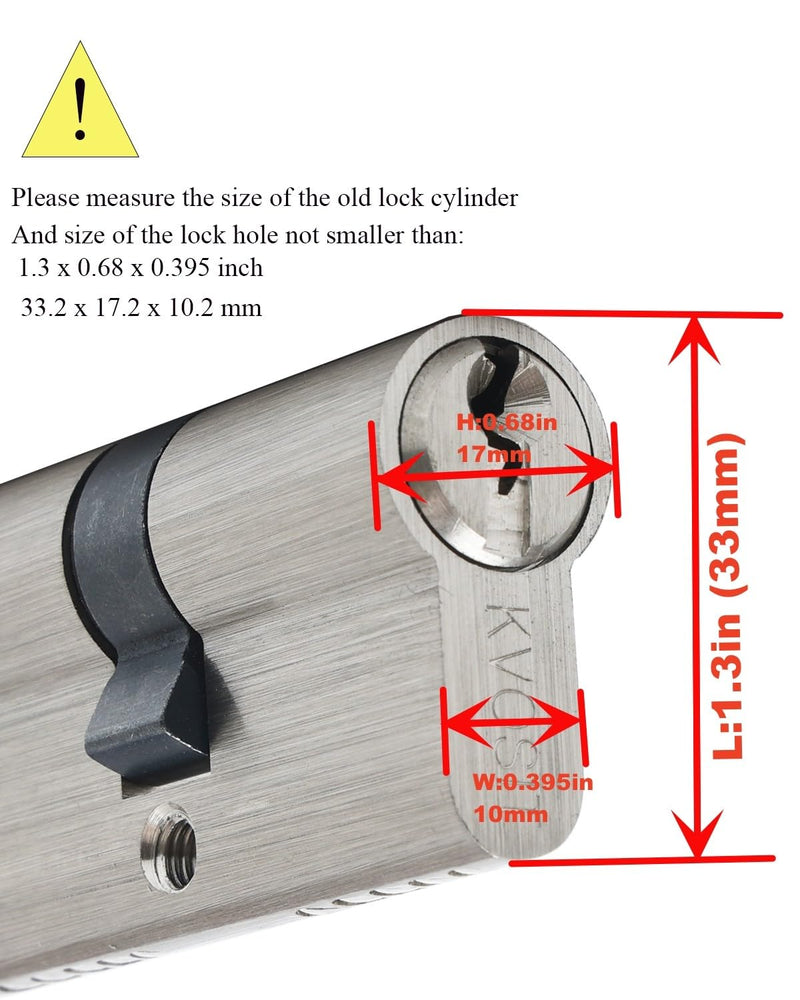 60MM Solid Brass Lock Cylinder with 3 Brass Keys Satin Nickel Door Lock Cylinder Replacement (60MM-Key Key) 60MM-Key Key