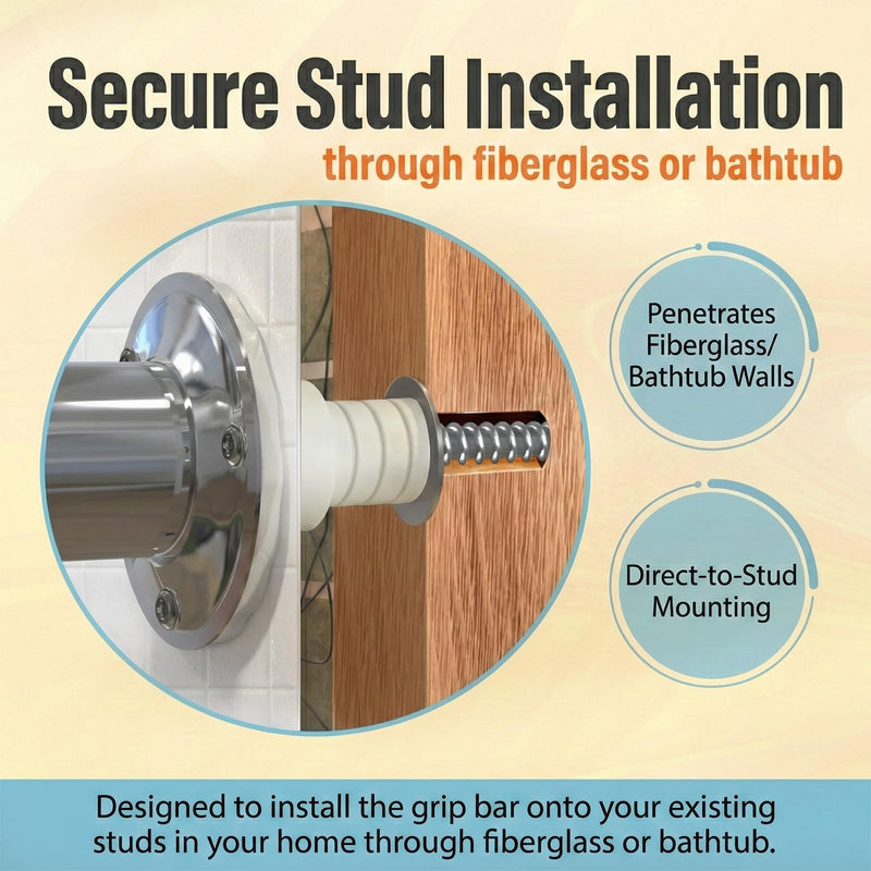Grab Bar Mounting Kit for Fiberglass Showers, Grab Bar Anchors with Adjustable Spacers (15/16" to 2-1/8"), Shower Stall Kit for Installing Grab Bar to Stud, 1 Pair