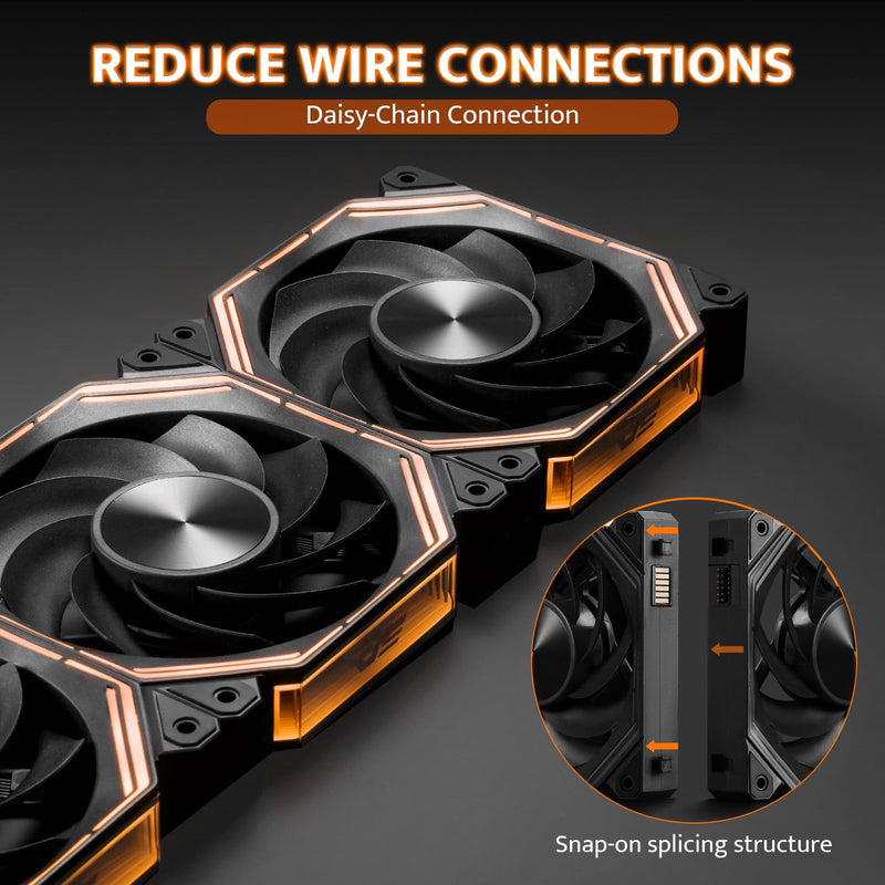 darkFlash INF34 120MM PC Case Fan, Daisy-Chain, up to 2000RPM Cooling, 4-Pin PWM, ARGB CPU Cooling Computer Fan, 3 Pack (Reversed, Black) Reverse