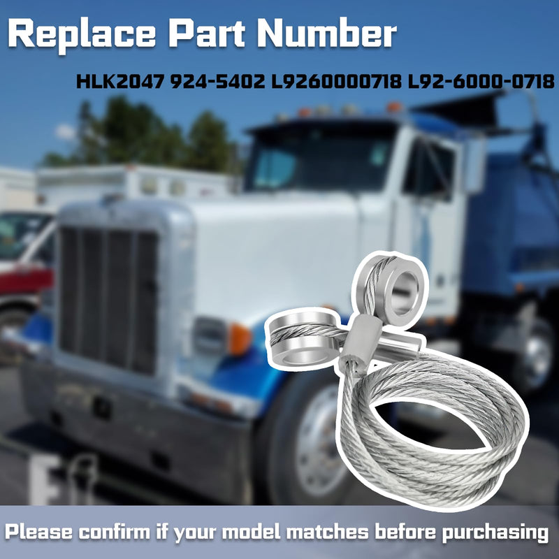 2-Pack Hood Strut Control Cable for HLK2047 - Precise Fit Hood Release Latch Cable - Compatible with Peterbilt 1987-2010 Front Hood Control Cable Fit for 357, 375, 377, 378, 379 - L92-6000-0718