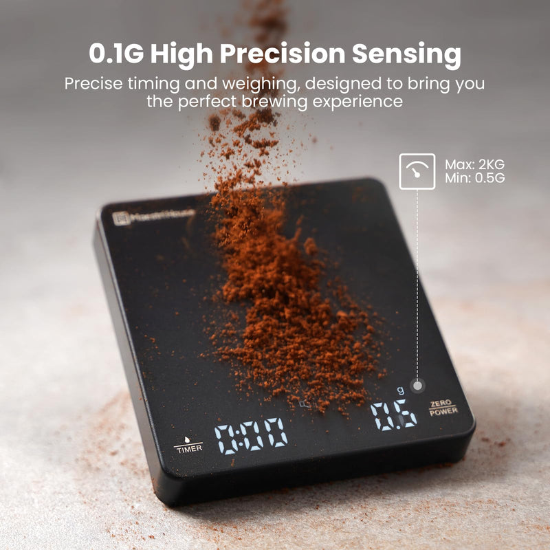 Mini Coffee Scale with Timer, Maestri House Rechargeable Espresso Scale, 2kg/0.1g Accurate Scale for Espresso and Pour-Over Coffee, Portable Digital Kitchen Scale with Automatic Timing-Black Black