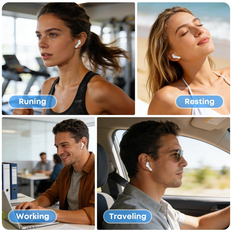 Wireless Earbuds Bluetooth 5.4 Headphones, Noise Cancelling Mic Ear Buds with 50H Playback, LED Digital Display, IPX7 Waterproof Earphones for Office/Running/Workout White