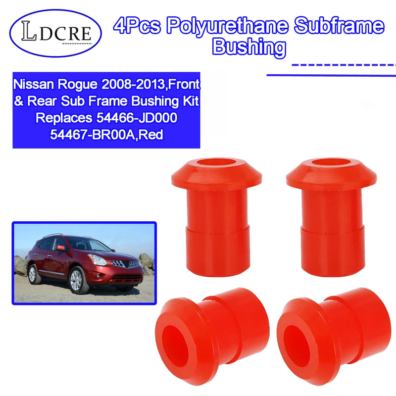 4Pcs Polyurethane Subframe Bushing Kit,Compatible With Nissan Rogue 2008-2013,Front & Rear Sub Frame Bushing Kit Replaces 54466-JD000 54467-BR00A,Red