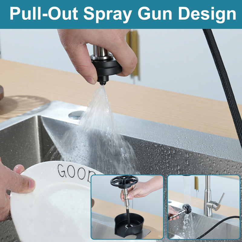 Glass Rinser for Kitchen Sink Glass Rinser with Pull-Out Spray High Pressure 360° Rotating Faucet Glass Rinser Cup Cleaner Bottle Washer for Bar Cafe Sink Black
