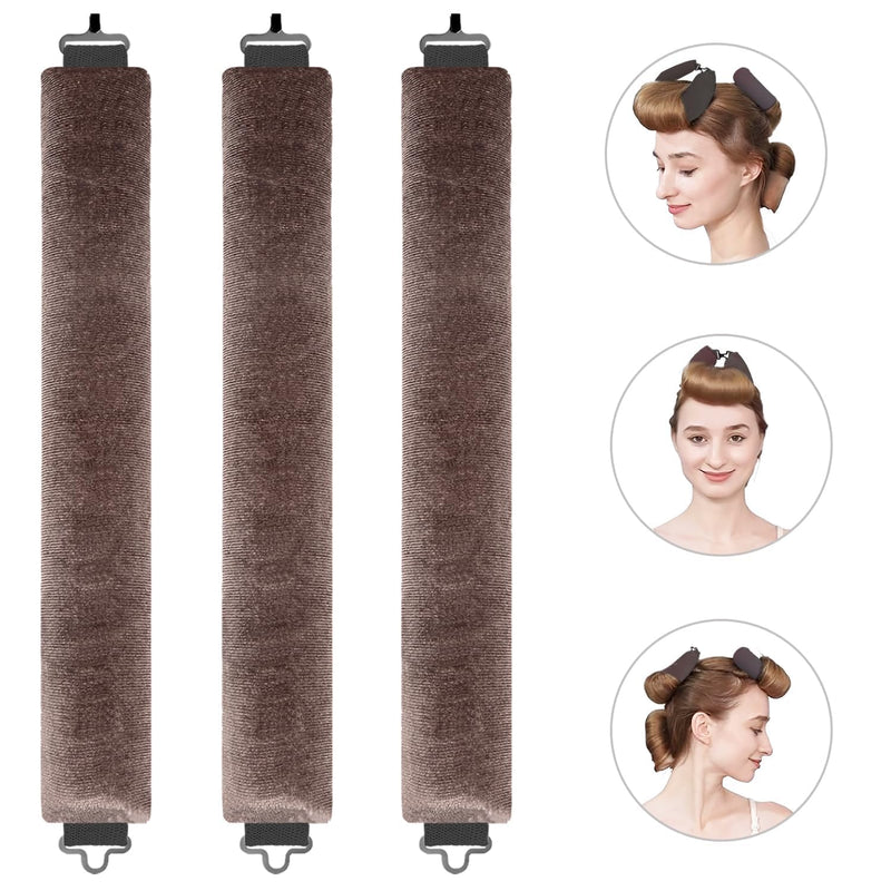3PCS Heatless Curlers, No Heat Overnight Curls for Long Hair 3PCS Brown