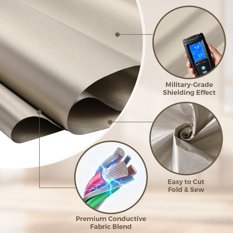 Faraday Fabric 43" x 36" with Conductive Tape, Military Grade EMF RF Shielding Cloth, Blocks WiFi, Bluetooth, GPS, RFID & Cellular Signals for DIY Privacy & Device Protection 1 Yard(43''*36'')
