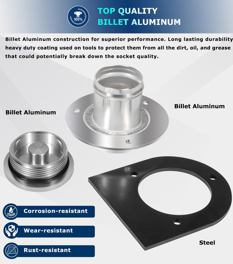 Camoo 17-2530 Remote Fuel Tank Filler Neck With Billet Aluminum Gas Cap & Weld-On Steel Mount Bracket For 2"" Hose Connection, Straight