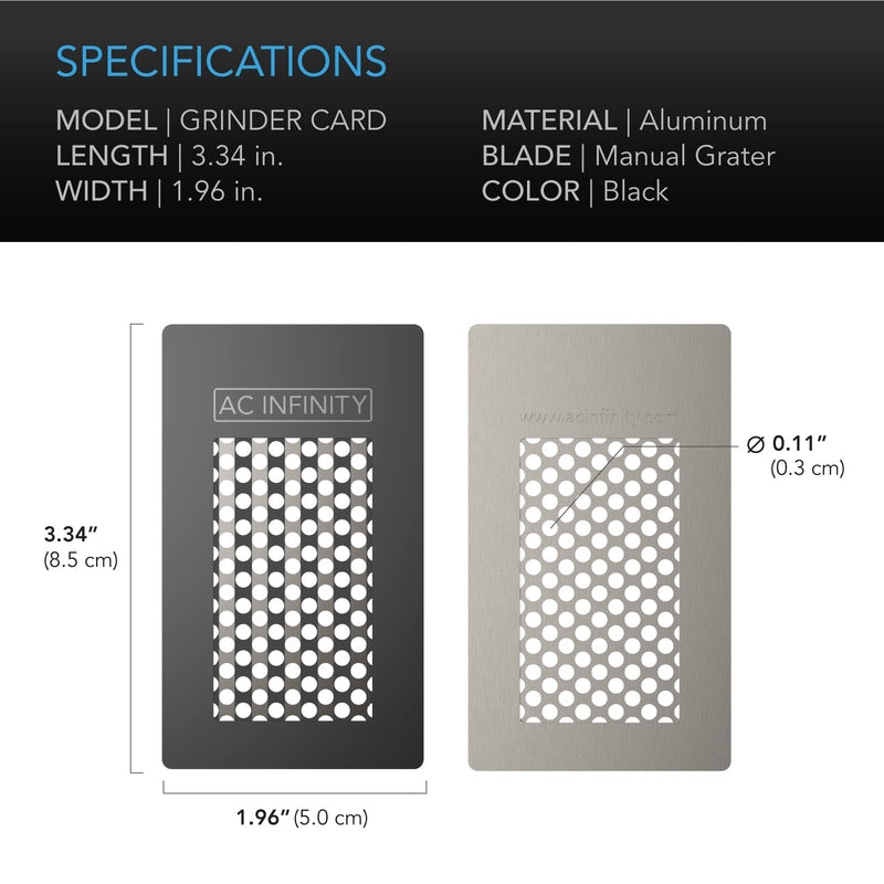 AC Infinity Grinder Card, Black Aluminum Milling Tool with Manual Grater Surface for Pepper, Spices, and Tea