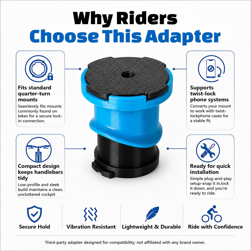 Adapter Compatible with Garmin to Compatible with Quad Lock – Convert Your Existing Mount into a Secure Bike Phone Holder for Smartphones