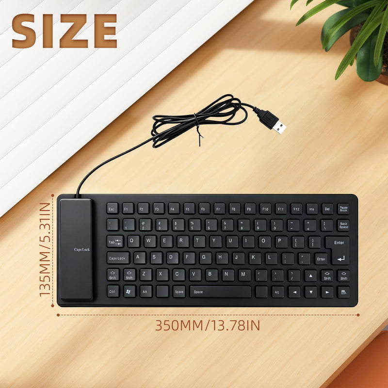 Silicone Keyboard, 85 Keys Foldable USB Wired Keyboard | Soft Touch Quiet Roll Up Keyboard Waterproof and Dustproof for PC Laptop Notebook Office Home Travel (Black)