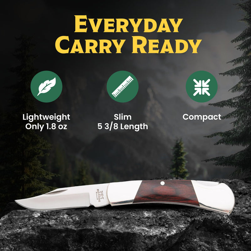 Bear & Son Small Folding Pocket Knife – 2.25" Clip Point Blade 440 Stainless Steel | EDC Knife with Rosewood Handle & Nickel Silver Bolsters | Manual Lockback for Everyday Carry, Camping & Outdoor Use