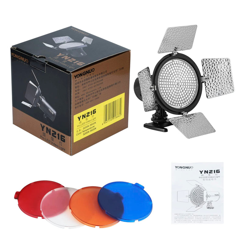 YONGNUO YN216 YN-216 LED Video Light with 5600K Color Temperature and 4 Color Plates for Canon Nikon DSLR Cameras
