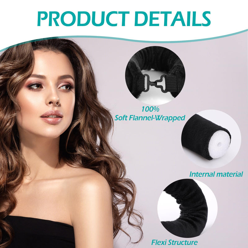  [AUSTRALIA] - Heatless Hair Curler,GeeRic 6 PCS Hair rollers for Overnight Curls, Heatless Curls, Overnight blowout rods with Satin Hairs Scarf and Shower Cap Black