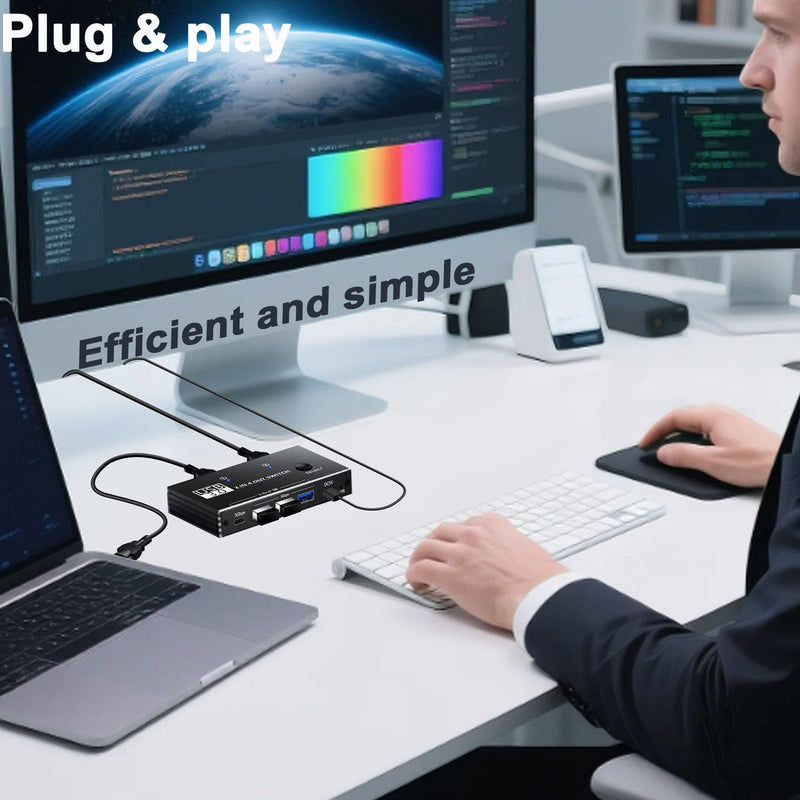 USB Switcher 2 Computers Sharing - 5Gbps USB 3.0 Switch Share 4 Port Devices, Plug and Play, Aluminum USB3.0 Switch Selector 2 PCs Share Keyboard Mouse Printer Scanner with One Button USB 3.0 2in4out
