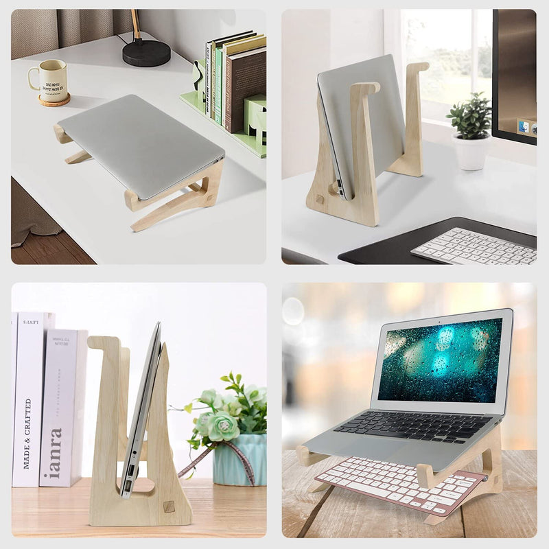 UI U & I Laptop Stand, Wooden Laptop Stand, Detachable Wooden Notebook Holder Mount Stand for Desk, 11-14inch Compatible with Apple MacBook Air Mac Pro, HP, DELL, Acer, Toshiba, Surface, Lenovo etc small