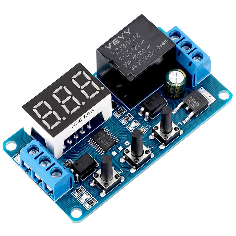 DROK 12V Timer Relay, LED Display 4-Mode On-Off Automotive Time Delay Relay, Electric Delay Timer Switch 0.1s to 999min 1pcs