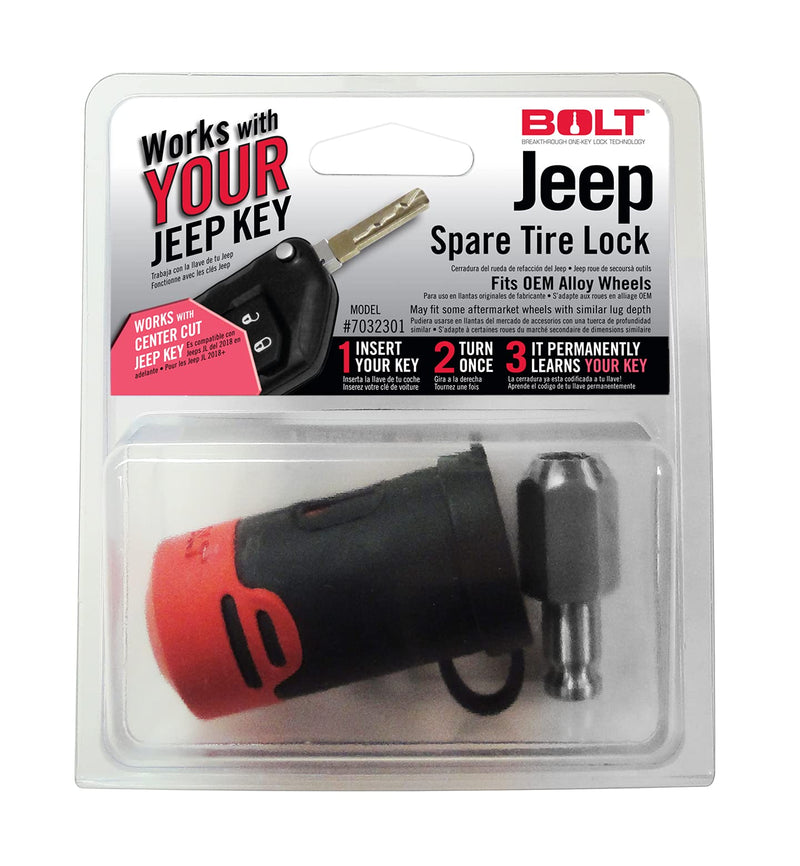 Bolt 7032301 Spare Tire and Wheel Lock Compatible with 2018+ JL Jeep JL Spare Tire Lock