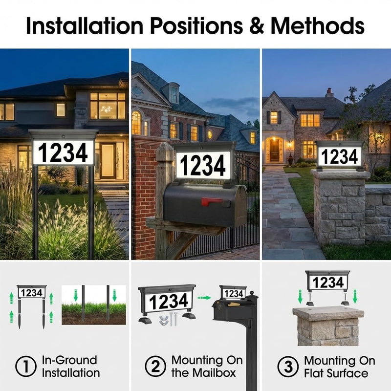 Solar Address Sign for Yard: 29" Double-Sided Lighted House Numbers with 12 Color Modes, 2-in-1 Dual Mounting (Stake or Mailbox), Waterproof LED Address Plaque, 4 Sets Numbers & Letters, 1 Pack