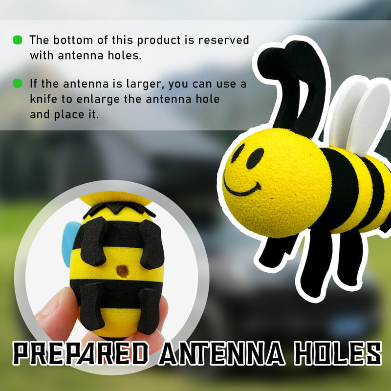 Bee Car Antenna Toppers, Automotive Roof Lovely Face Bumble Bee Antenna Balls Stickers Decor, EVA Funny Cute Honey Bee Antenna Hat for Vehicles, Universal Car Accessories (White) White Wings