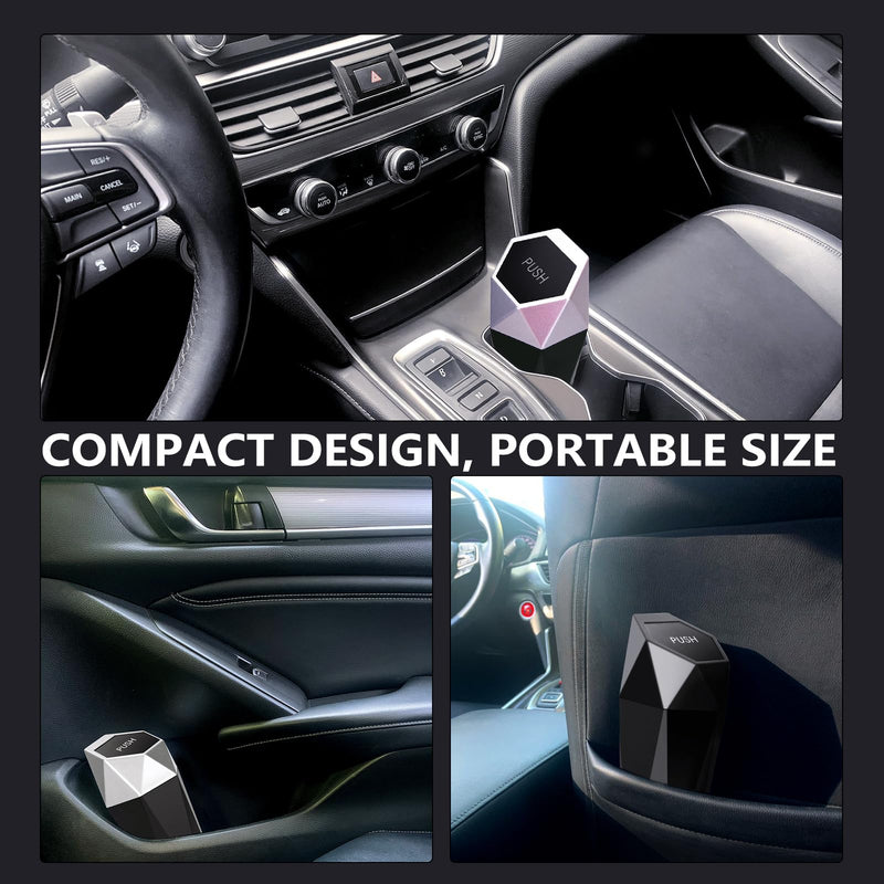 Ginsco Car Trash Can Cup Holder, 2 Pack Mini Trash Can with Lid, Car Accessories for Interior, Leakproof Small Trash Cup for Home with Additional 2 ABS Hooks and 90pcs Trash Bags Black 600ml x 2