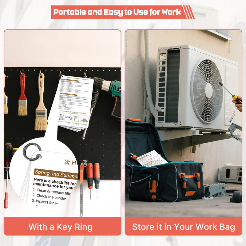 HVAC Quick Reference Cards, Refrigerant Charging and Troubleshooting Tech Guide for Air Conditioners & Heat Pumps, Portable HVAC Tools Card, 4 Pieces, Double-Sided, with a Ring, 9" x 6"