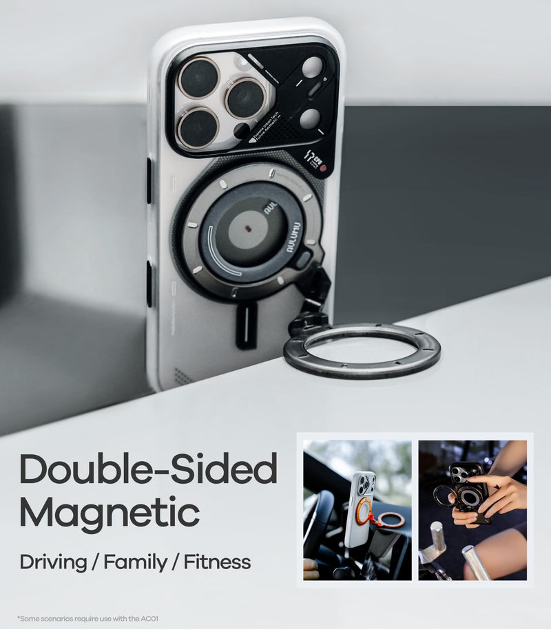 Aulumu G09 Ghost Infinite 360° Magnetic Ring Grip | MagSafe Compatible | Frosted Transparent PC | Stable Dual-Sided Magnetic Attachment | Includes Handle Ring Phone Holder - Ghost Transparent