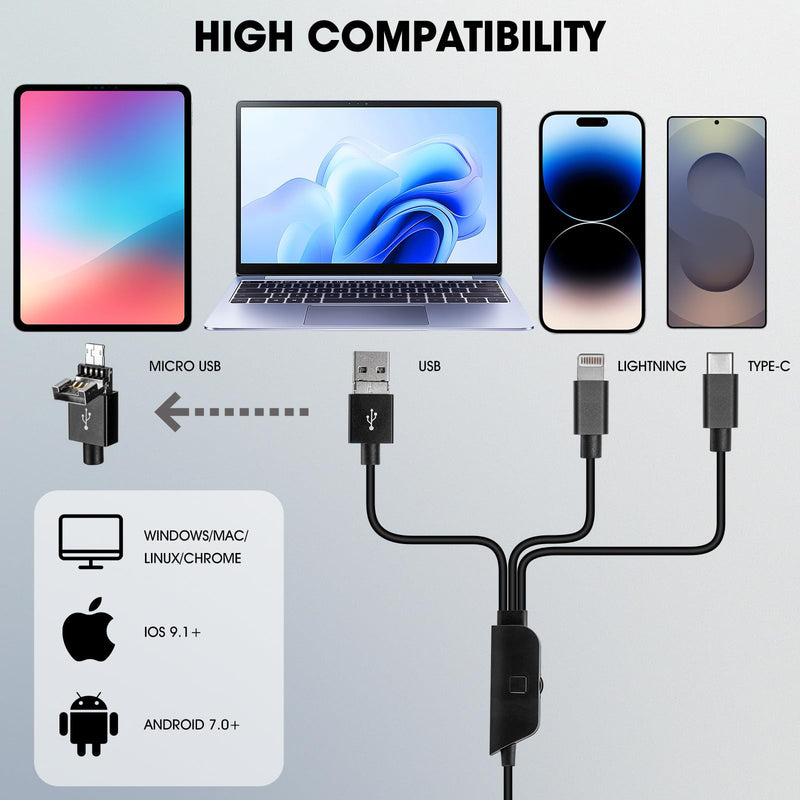 1080P USB Digital Microscope with Metal Stand, 50X-1000X Handheld Microscope Camera with 8 LED Lights Compatible with iPhone/Android/Windows/Mac Black