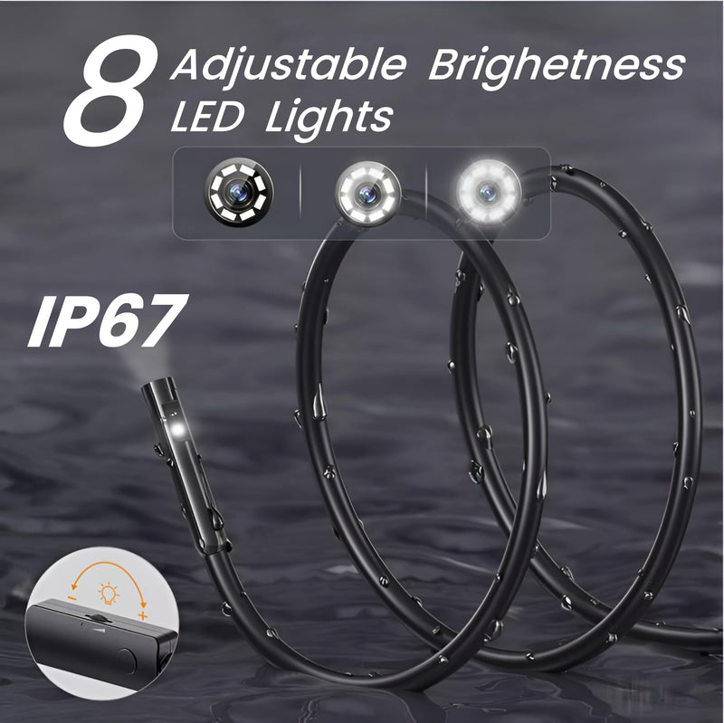 Dual-Lens Endoscope Camera with Light,Borescope with 8 Adjustable LED Lights 1920P HD,16.5ft Semi-Rigid,IP67Waterproof USB Inspection Camera for iPhone,Gadgets for Men… PEM002