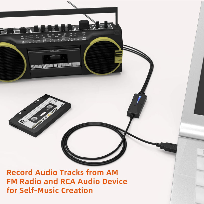 DriverGenius AudioXfer Series | USB A/C Audio Capture Card Device | Convert Analog Cassette Audio to Digital MP3 with 3.5mm/RCA Inputs | Compatible with PC, Mac & Linux (AV202-B, 1-Pack) USB-C