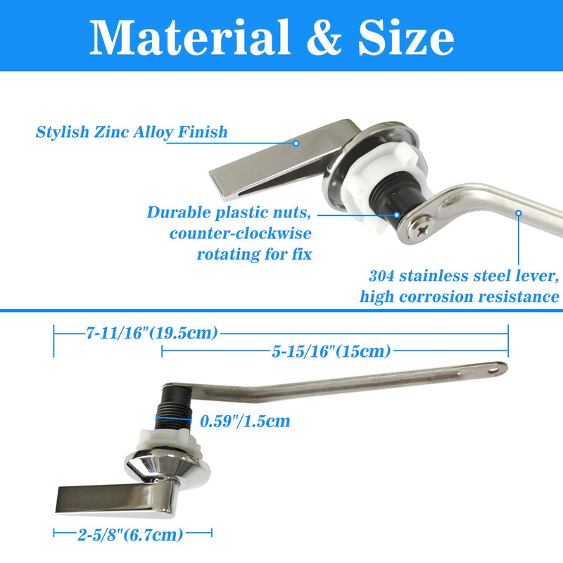 Front Mount Toilet Handle Replacement Kit Compatible with Kohler Memoirs Toilet, Universal Toilet Tank Flusher Lever with Stainless Steel Flapper Chains, Polish Chrome Front Mount
