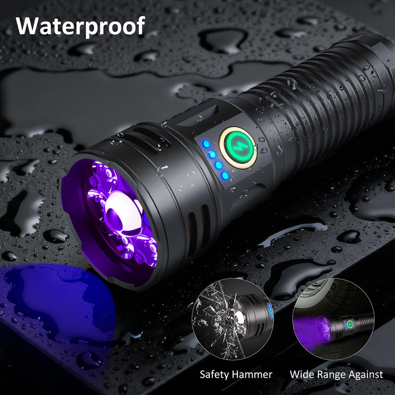 XLENTGEN 2-in-1 LED Flashlight with 395nm UV Flashlights & White Light, Rechargeable Magnetic Flashlight, 4 Lighting Modes, Waterproof for Camping, Hiking, Stain Detection, Currency Identification