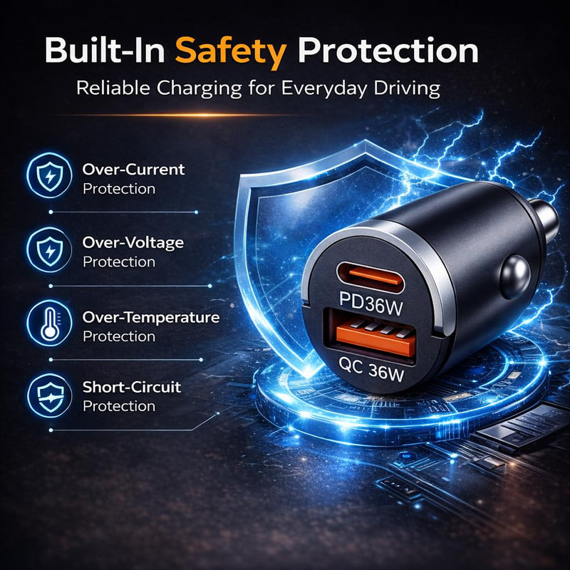 USB C Car Charger Fast Charging, 36W Dual Port Car Charger Adapter, PD 36W USB C & QC USB A, Mini Aluminum Car Charger for iPhone 17/16/15, Samsung, Huawei, iPad, AirPods