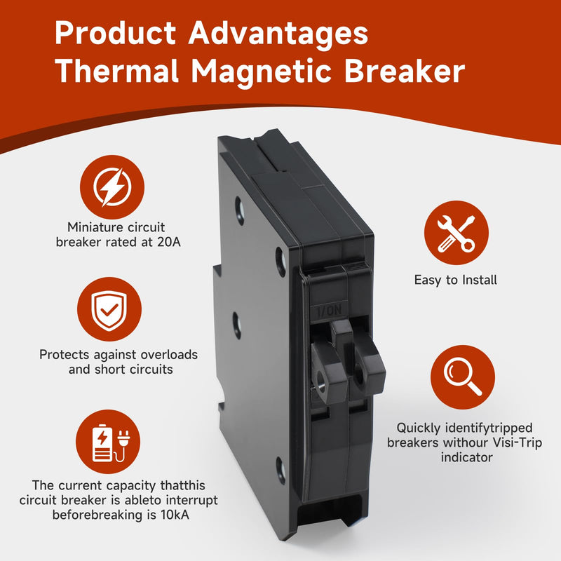 QO2020C 2 x 1 Pole 20A 120 240VAC 10kA Tandem mini Circuit Breaker Compatible with Partial SD QO Load Center,CSED,and Single-Phase 120/240 V Branch Circuit NQOD Distribution Panels Plug-in Mount Type