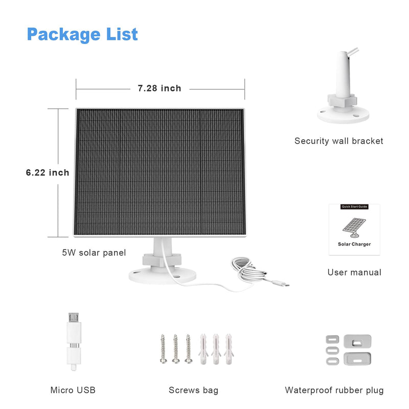 Solar Panel for Eufy Outdoor Camera, 5W Camera Solar Panel Charger Compatible with Eufycam, Continuous Power Supply, Solar Panel with 9.8ft Charging Cable, IP65 Waterproof, Adjustable Wall Mount 1