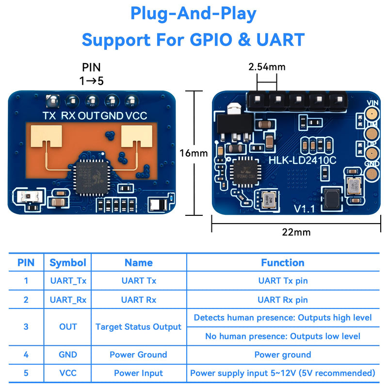 3 Pcs LD2410C mmWave Human Presence Sensor Module HLK-LD2410 mmWave Sensor with UART/GPIO Output 6M Range 60° Angle Millimeter Wave Presence Radar Detection for IoT Smart Home Automation