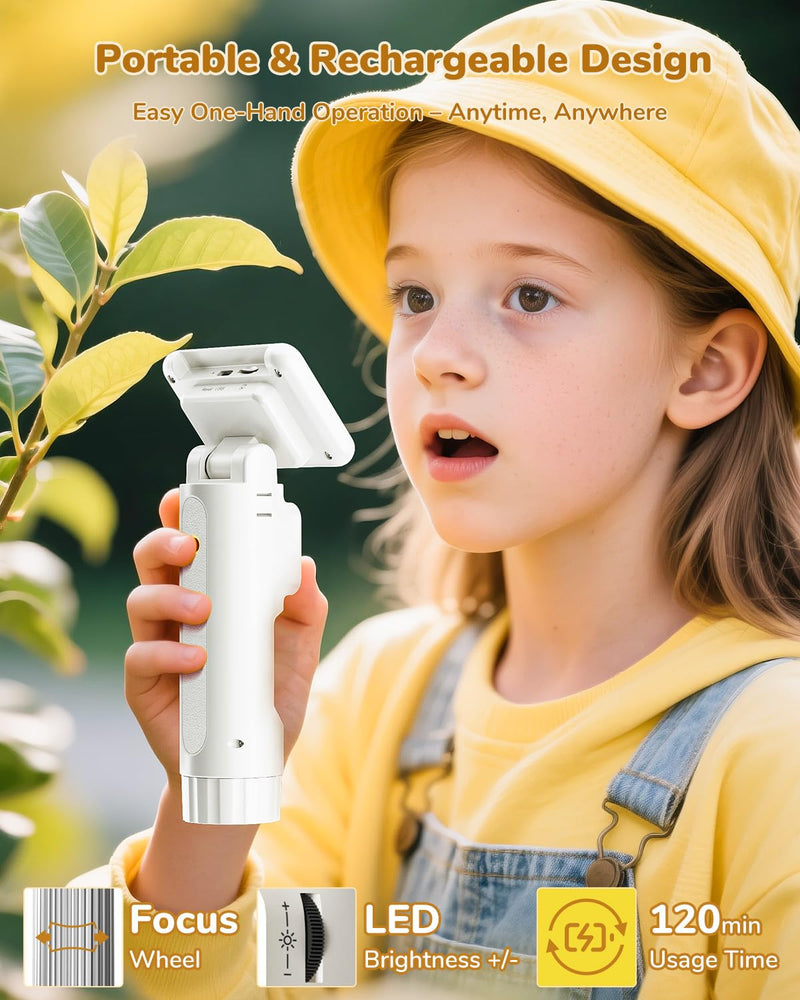 JL113 Microscope for Kids Adults with 2.8" IPS Screen, Handheld Digital Microscope Camera Anti-Shake, 1080P USB Coin Magnifier for Adults with 8 LED Light, Science Kit Kids, PC View, 32GB