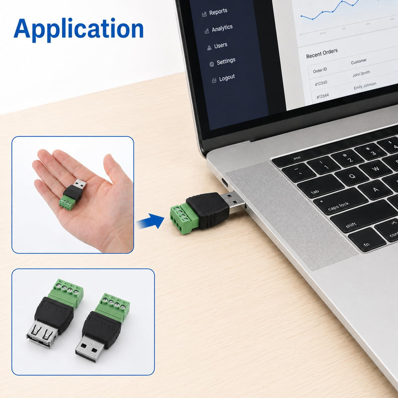 4-Pack Solderless USB 2.0 Type A Male/Female to 4 Pin Screw Terminal Block | DIY Electronics Projects, Repair & Power