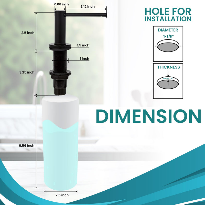Metpure Built in Soap Dispenser for Kitchen Sink, Stainless Steel Countertop Pump. Refillable ABS 17oz. Bottle for Soap/Lotion (Matte Black) Matte Black