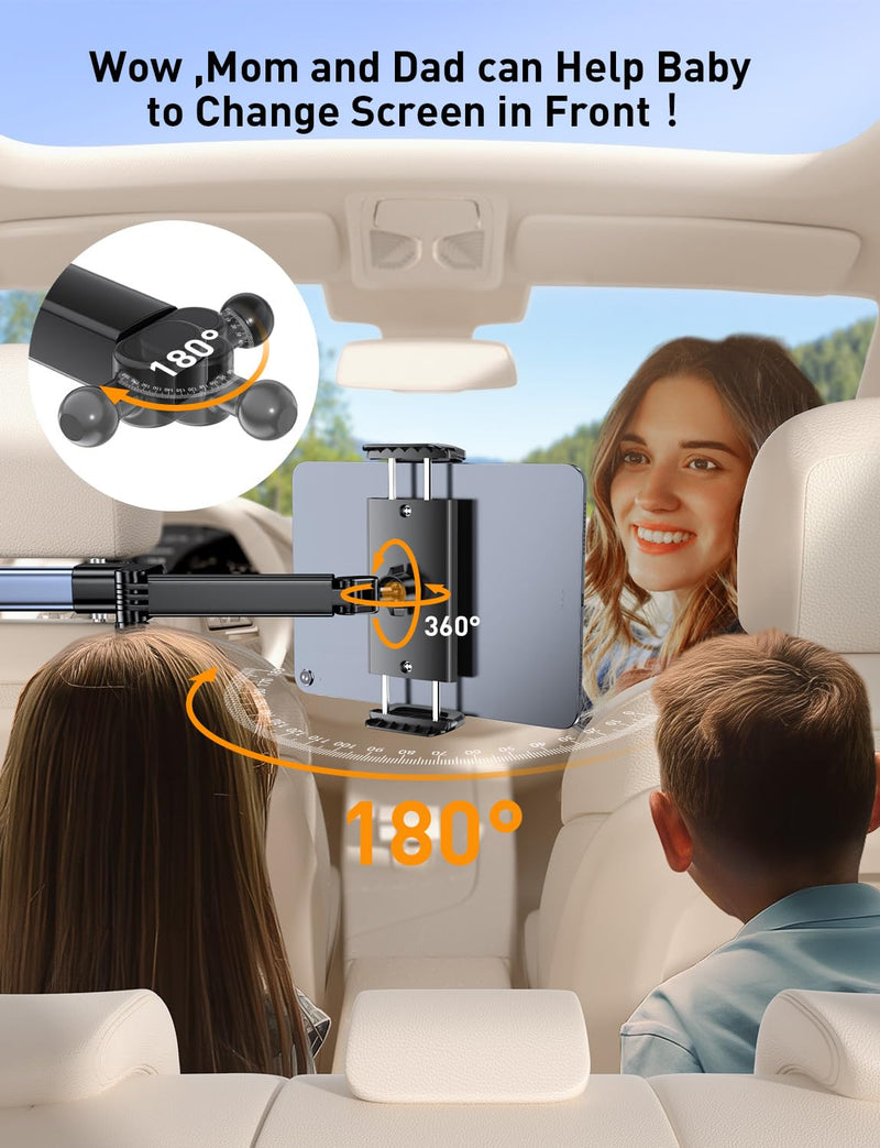 Tablet Holder Car Headrest Backseat Mount:[3 in 1 Long Arm ] Headrest Tablet Holder Fit iPad Car Mount Travel Accessory Car Tablet Holder Back Seat for Kids Adults Universal for All 4.7-12.9" Devices