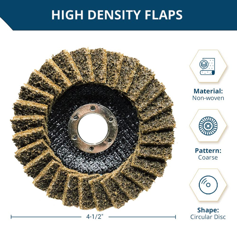 Benchmark Abrasives 4-1/2" x 7/8" Surface Conditioning Type 27 Flap Discs 4 1/2 for Angle Grinder, Sanding Discs for Blending and Polishing - Grinding Wheels 4 1/2 inch - (5 Pack) Coarse Grit