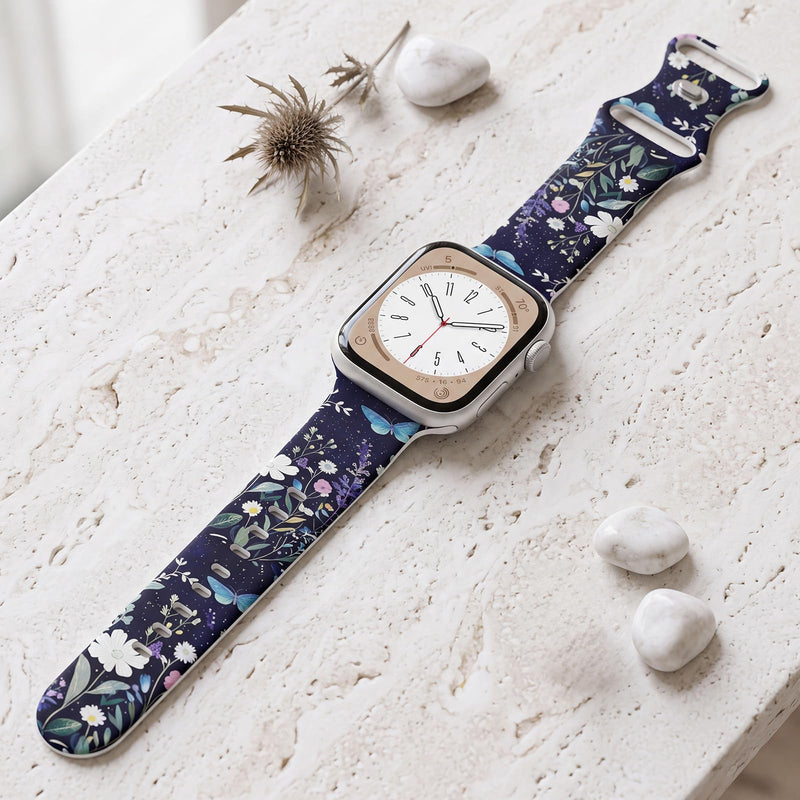 Floral Print Band Compatible with Apple Watch Bands for Women 40mm 42mm 41mm 38mm 44mm 45mm 46mm 49mm, Cute Pattern Flower Soft Silicone Sport Strap for iWatch Series Ultra 11 10 SE 9 8 7 6 5 4 3 2 1 C-Starry Garden 38mm/40mm/41mm/42mm [series 11 10]