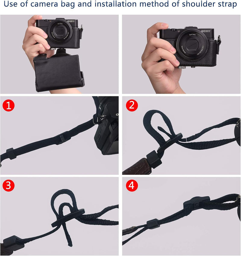 XEVN Sony RX100 Protective Leather Camera Case Bag for DSC-RX100 Mark II, III, IV, V, VI, VII M6 5A M3 with Shoulder Strap Black