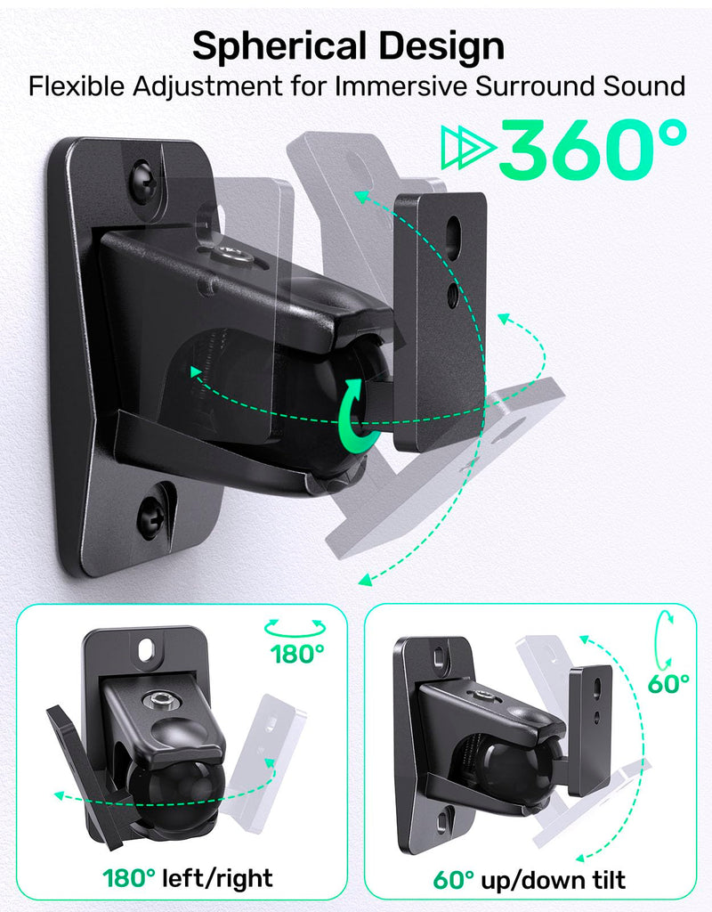 Surround Sound Rear Speaker Wall Mount 2 Pack, Keyhole Mount, Holds 11 lbs | Adjustable Angle, Aluminum Alloy, Keyhole Mount, Fits 1/4"-20, M4, M5, M6 Threads, Compatible with Roku, Samsung and Others