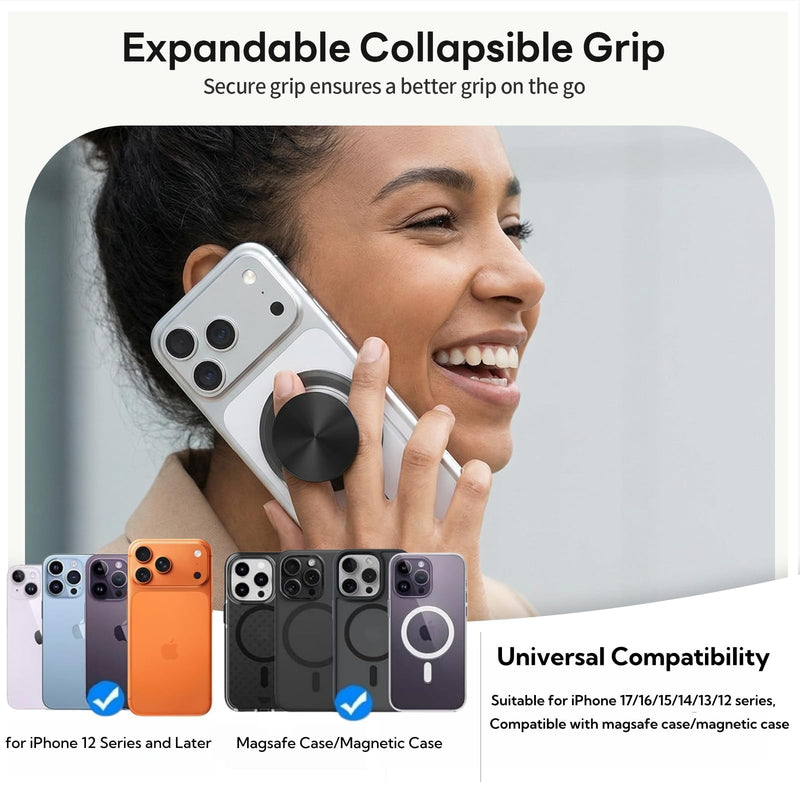 Grippopso for Magsafe Phone Grip, Magnetic Phone Grip Holder, Khaki | Magnetic Collapsible Expandible Mobile Phone Grips Stand Holder for iPhone 17 16 15 14 13 12 Series CD Pattern Transparent Khaki