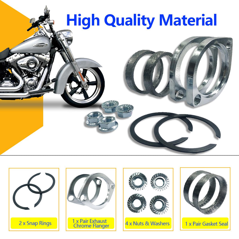 Gasket & Chrome Flange with Nuts & Washers Kit Compatible for Harley-Davidson Big Twin Sportster 883 1200 XL883 XL1200 48 72 1984-2022 Exhaust Flange Gasket