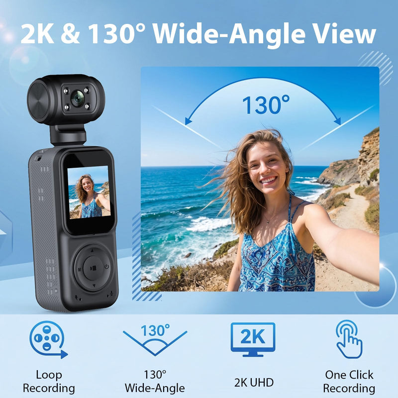 2K Handheld Vlogging Camera, Portable Pocket POV Camcorder Body Cam | 2k HD Recording, 180° Rotatable Lens, Eis Stabilization, Wifi Connection, Four Fill Light, 8 Hour Battery Life for Vlogging