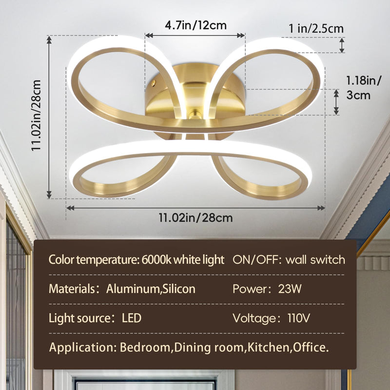 ADISUN Modern LED Ceiling Light, 6000K Semi Flush Mount Ceiling Light Fixture, Modern Ceiling Lights for Hallway Bedroom Corridor Aisle Bathroom Indoor Ceiling Lamp (L14.56*W14.56*H2.4) Gold