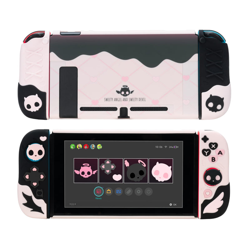 GeekShare Protective Case for Switch 2017,Anti-Scratch Slim Cover Case Compatible with Nintendo Switch Separable Soft Silicone Shell with 2 Thumb Grip Caps- Sweetheart Skull