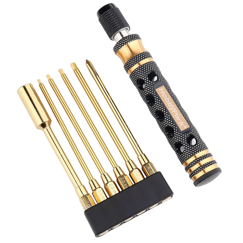 HobbyPark 6 in 1 RC Hex Driver Screwdriver Set 1.5mm 2.0mm 2.5mm 3.0mm & Hex Nut Driver & Phillips Bit and Wheel Wrench for RC Car Hobby Tool Kit